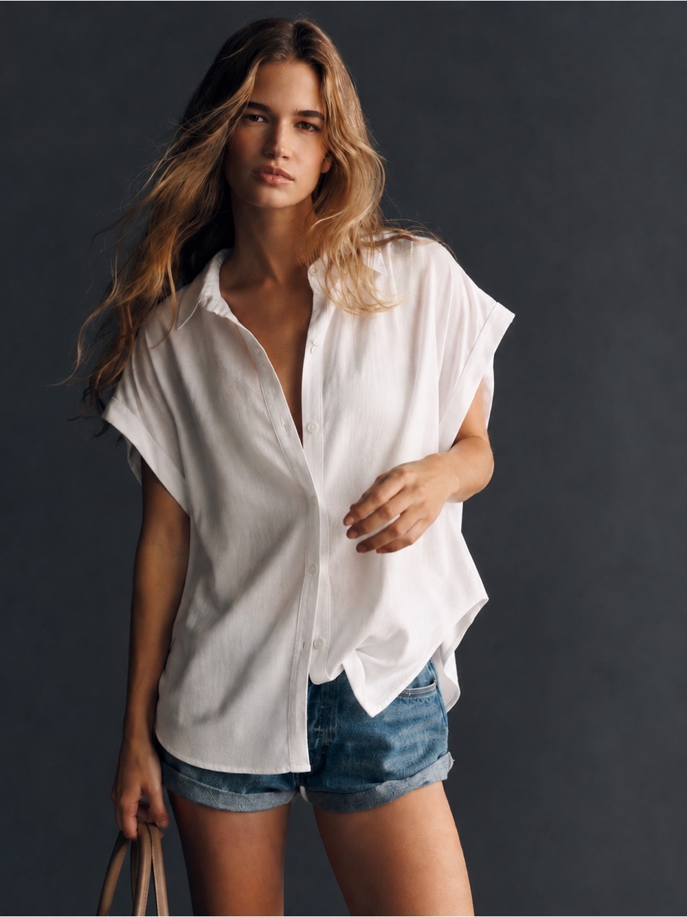 Quince White Tencel Lyocell Oversized Button Up Blouse Medium